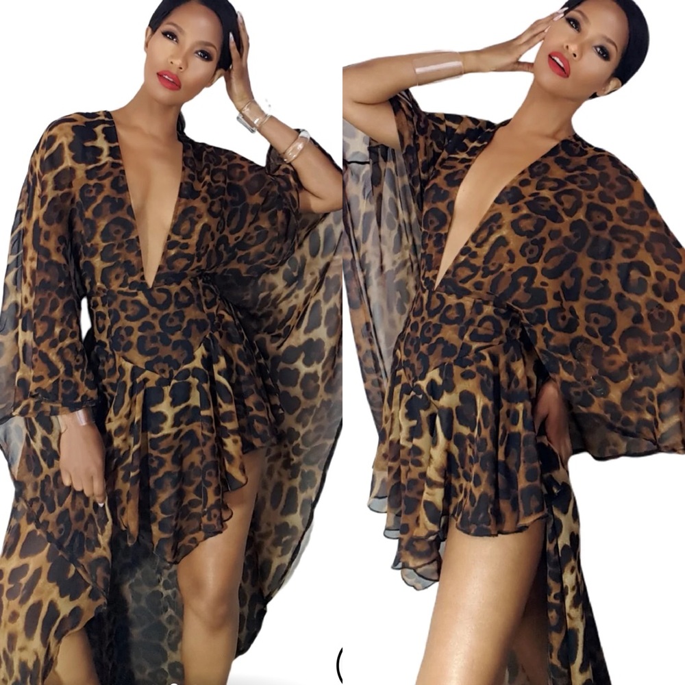 Ruffle Cape Leopard Playsuit